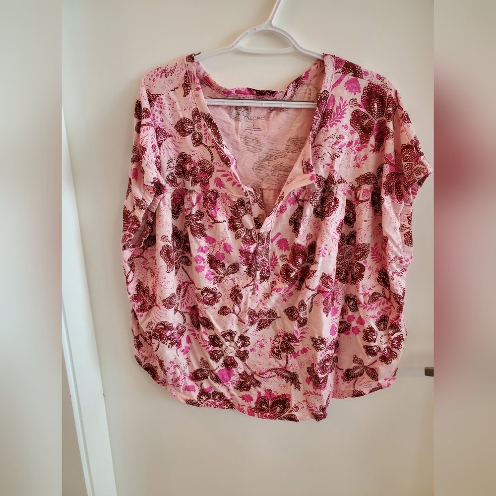 Pilcro Pink Ruffled Short Sleeve Top NWT Large